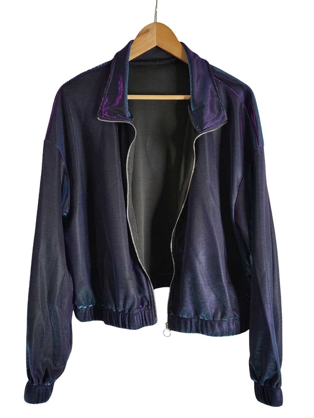 Iridescent Navy Purple Women's Zip-Front Jacket